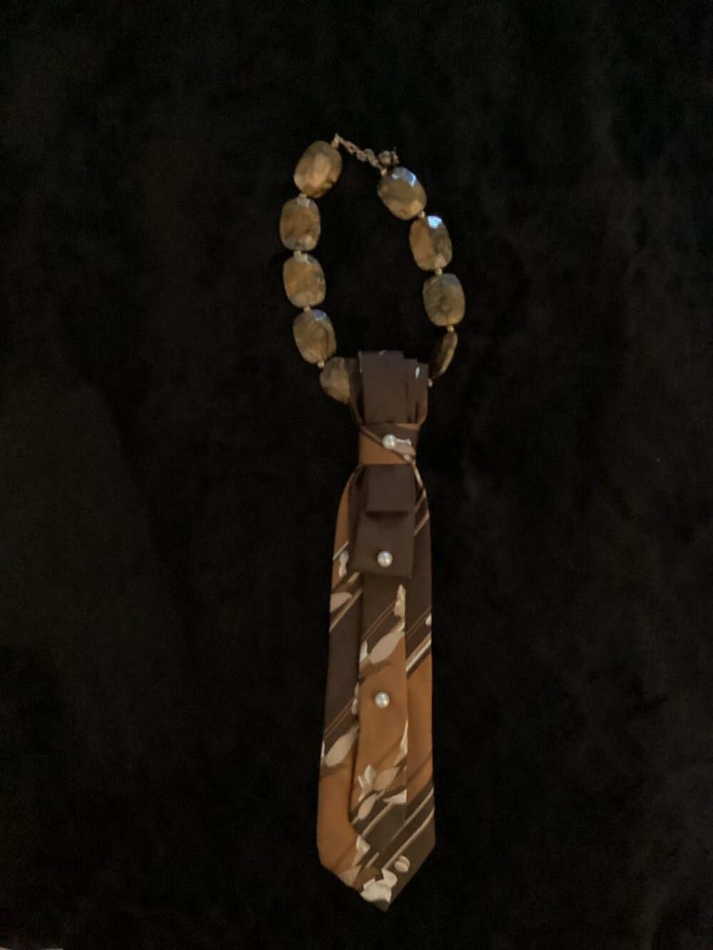 Upcycled Vintage Necktie Necklace | Earth Tone Statement Piece | Sustainable Fas